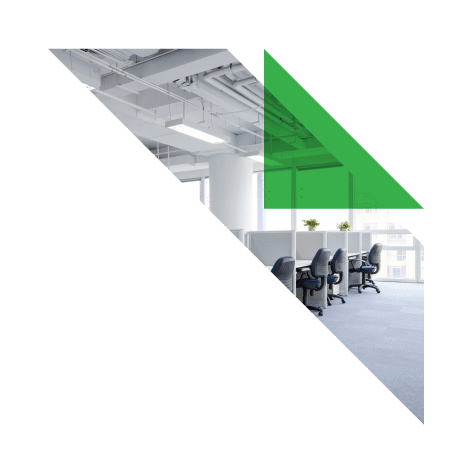 Footer Corner Graphic of office space with green triangle